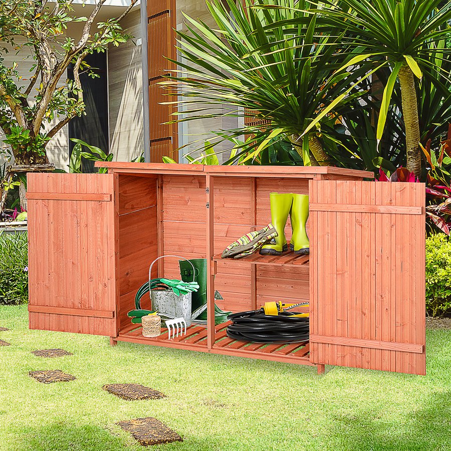 Outsunny Wooden Garden Storage Shed Golden Red Whichshed Co Uk