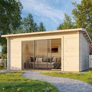 Palmako Ines 5.2m x 3.8m Double Glazed Log Cabin Garden Office Sliding Doors Plus (44mm)