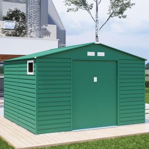 11' x 11' Lotus Hypnos Apex Metal Shed - Green (3.41m x 3.22m)