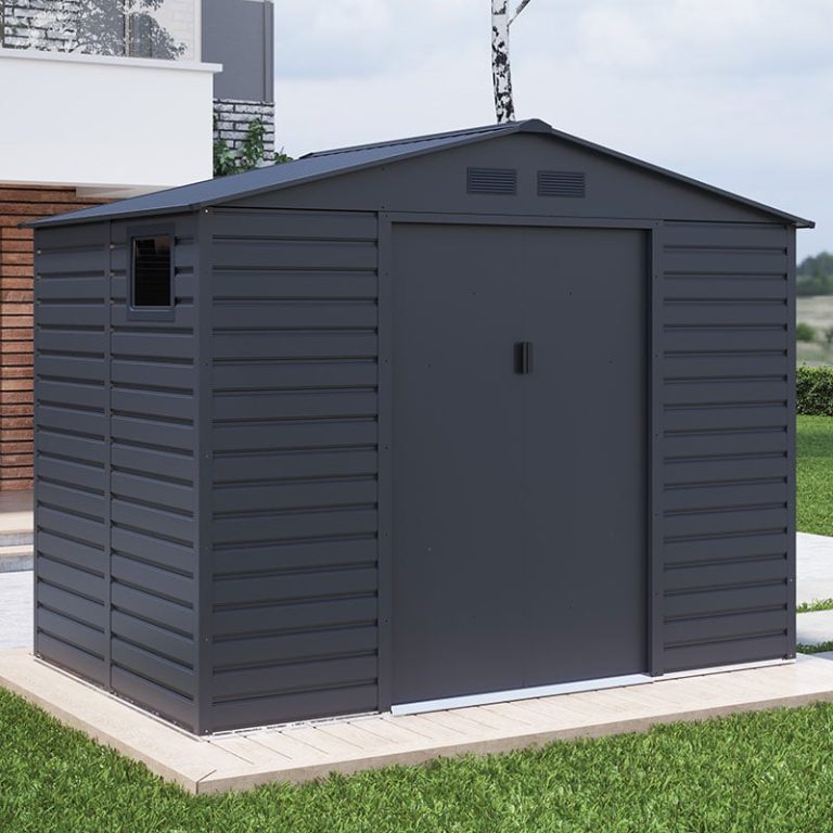 9' x 7' Lotus Hypnos Apex Metal Shed - Grey (2.77m x 1.95m)