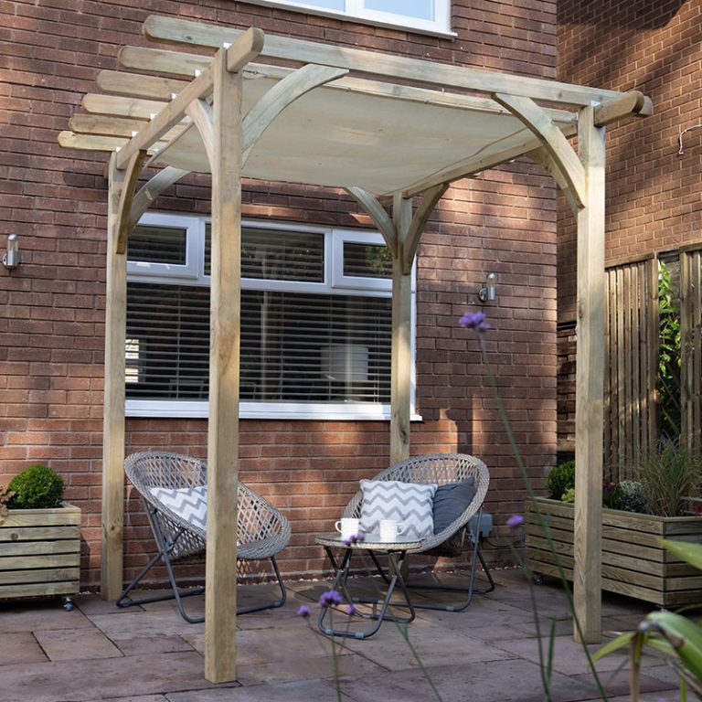 Forest Ultima Wooden Garden Pergola with Retractable Canopy 8' x 8'