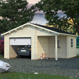 Palmako Roger 5.1m x 5.5m Log Cabin Garage (44mm) - Up and Over Door