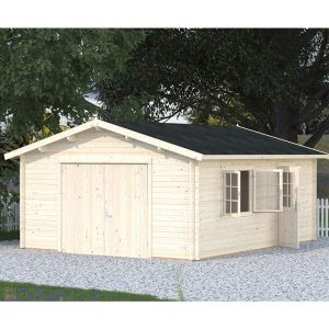 Palmako Roger 4.5m x 5.5m Extra Wide Log Cabin Single Garage (44mm) - Double Doors