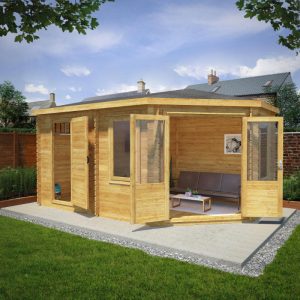 Adley 5m x 3m Dorchester Corner Log Cabin With Side Shed - 34mm