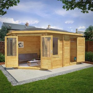 Adley 5m x 3m Dorchester Corner Log Cabin With Side Shed - 28mm