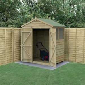 6' x 4' Forest 4Life 25yr Guarantee Overlap Pressure Treated Double Door Apex Wooden Shed (1.99m x 1.23m)