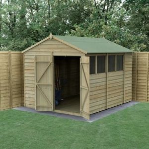 10' x 8' Forest 4Life 25yr Guarantee Overlap Pressure Treated Double Door Apex Wooden Shed (3.01m x 2.61m)