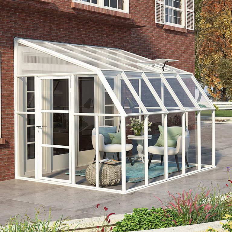 8'x10' Palram Canopia Rion White Sun Room Walk In Wall Greenhouse (2.4x3m)