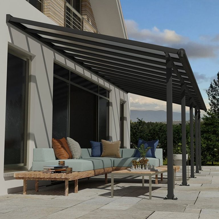 10' x 28' Palram Canopia Olympia Grey Patio Cover with Clear Panels (2.95m x 8.60m)