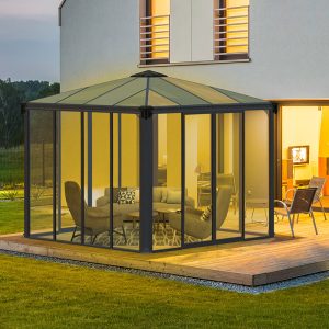 10'x10' (3x3m) Palram Canopia Ledro 3000 Enclosed Grey Gazebo