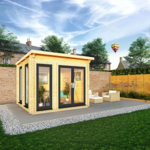 Adley 3m x 3m Alpha Pent Log Cabin With UPVC Windows & Doors - 44mm