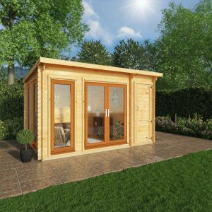 Adley 4.1m x 3m Alpha Pent Log Cabin With Side Shed & UPVC Windows & Doors - 44mm