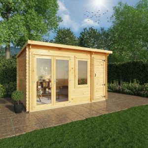 Adley 4.1m x 3m Quebec Pent Log Cabin With Side Shed - 28mm