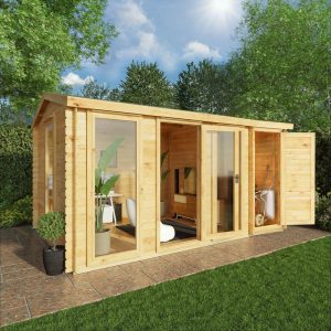 Adley 4.6m x 3m Dorset Log Cabin With Side Shed - 19mm