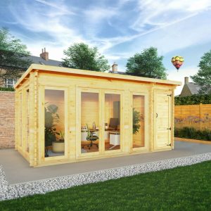 Adley 5.1m x 3m Alpha Pent Log Cabin With Side Shed - 34mm