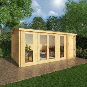 Adley 5.1m x 3m Bravo Home Office Log Cabin With Side Shed - 28mm