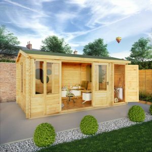 Adley 5.1m x 3m Westmorland Log Cabin With Side Shed - 19mm