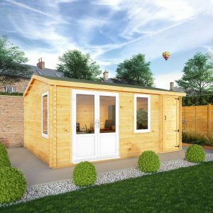 Adley 5.1m x 4m Delta Home Office Log Cabin With Side Shed & UPVC Windows & Doors - 44mm