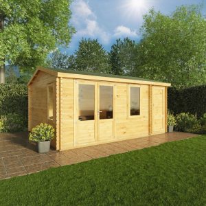 Adley 5.1m x 4m Delta Home Office Log Cabin With Side Shed - 28mm