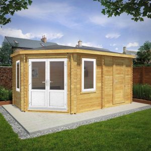 Adley 5m x 3m Dorchester Corner Log Cabin With UPVC Windows & Doors With Side Shed - 44mm