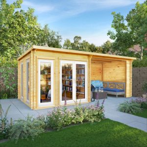 Adley 6m x 3m Alpha Pent Log Cabin With Patio Area & UPVC Windows & Doors - 44mm