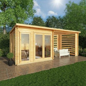 Adley 6m x 3m Alpha Pent Log Cabin With Slatted Area - 34mm