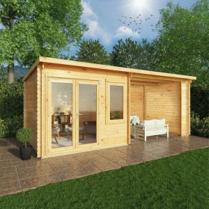 Adley 6m x 3m Quebec Pent Log Cabin With Patio Area - 28mm