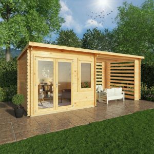 Adley 6m x 3m Quebec Pent Log Cabin With Slatted Area - 28mm