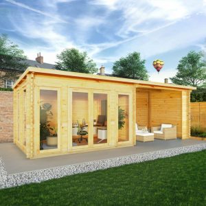 Adley 7m x 3m Alpha Pent Log Cabin With Patio Area - 44mm