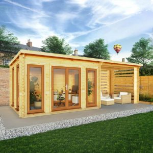 Adley 7m x 3m Alpha Pent Log Cabin With Slatted Area & UPVC Windows & Doors - 44mm