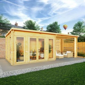 Adley 7m x 3m Alpha Pent Log Cabin With Slatted Area - 28mm