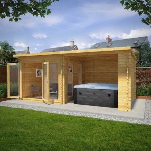 Adley 6m x 3m Alpha Log Cabin With Outdoor Area- 28mm