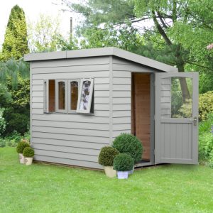 Hartwood 6' x 8' Painted Deluxe Redwood Overlap Pent Retreat Shed - Pebble Grey