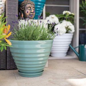 La Hacienda Sage Green Planter With In Built Saucer - 40cm