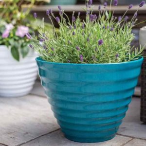 La Hacienda Vale Teal Planter With In Built Saucer - 40cm