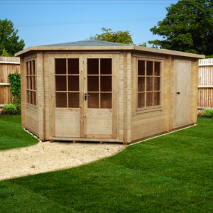 Loxley 4.3m x 3m Durham Log Cabin With Side Shed