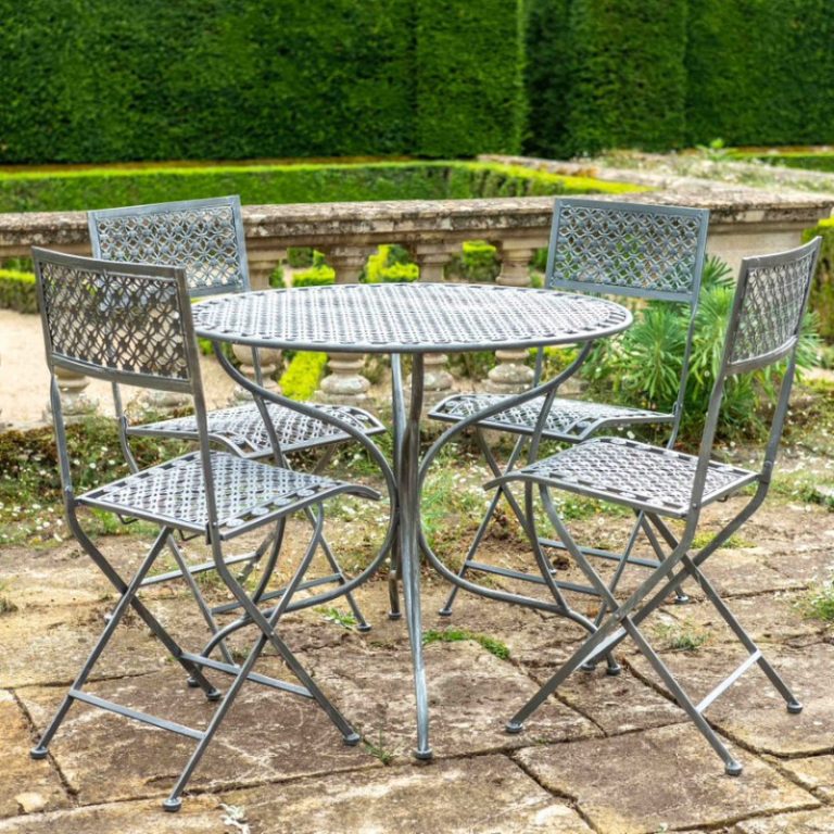 Osbourne Coverdale 4 Seater Metal Round Dining Set - Pewter