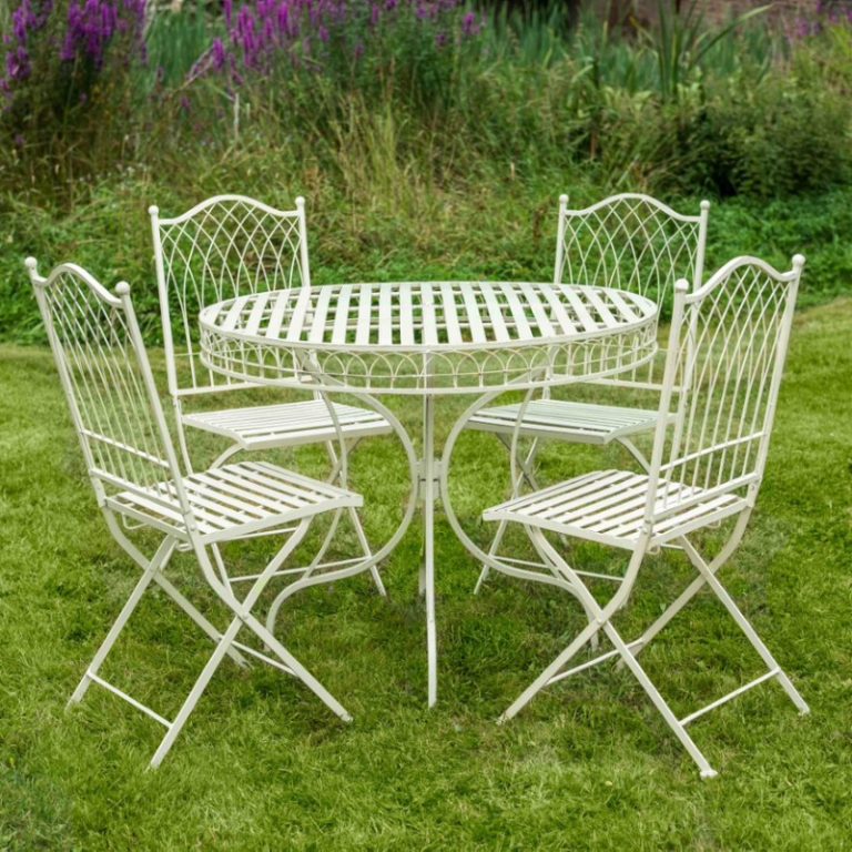 Osbourne Dio 4 Seater Metal Round Dining Set - Cream