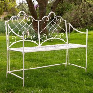 Osbourne Rose 2 Seater Metal Garden Bench - Cream