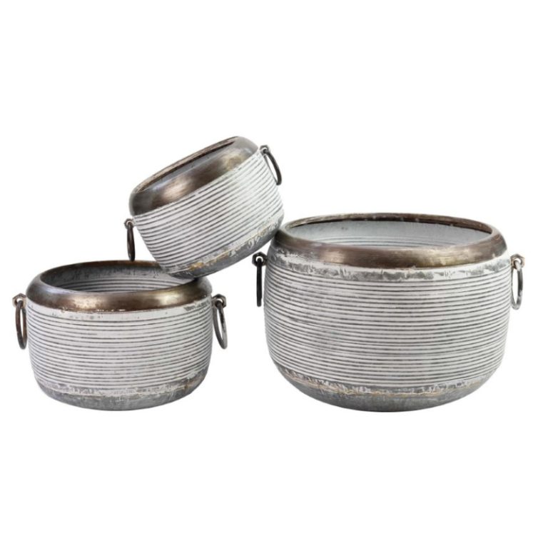 Osbourne Set of 3 Antique Style Bowl Metal Planters