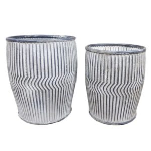 Osbourne Set of 2 Chevron Dolly Round Metal Planters