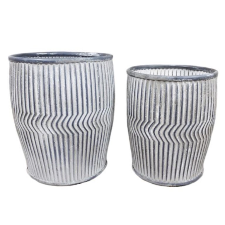 Osbourne Set of 2 Chevron Dolly Round Metal Planters