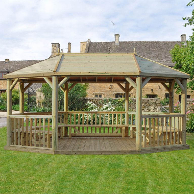 20'x15' (6x4.7m) Premium Wooden Garden Gazebo with Timber Roof - Seats up to 27 people