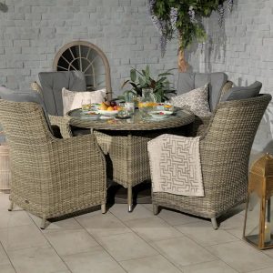 RC Wentworth 4 Seater Highback Comfort Rattan Round Dining Set