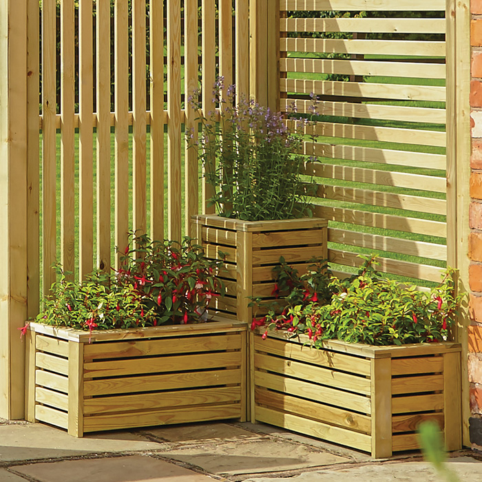 Rowlinson Slatted Corner Planter Set