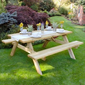 Forest Large Rectangular Wooden Garden Picnic Table 6'x5' (1.8x1.5m)