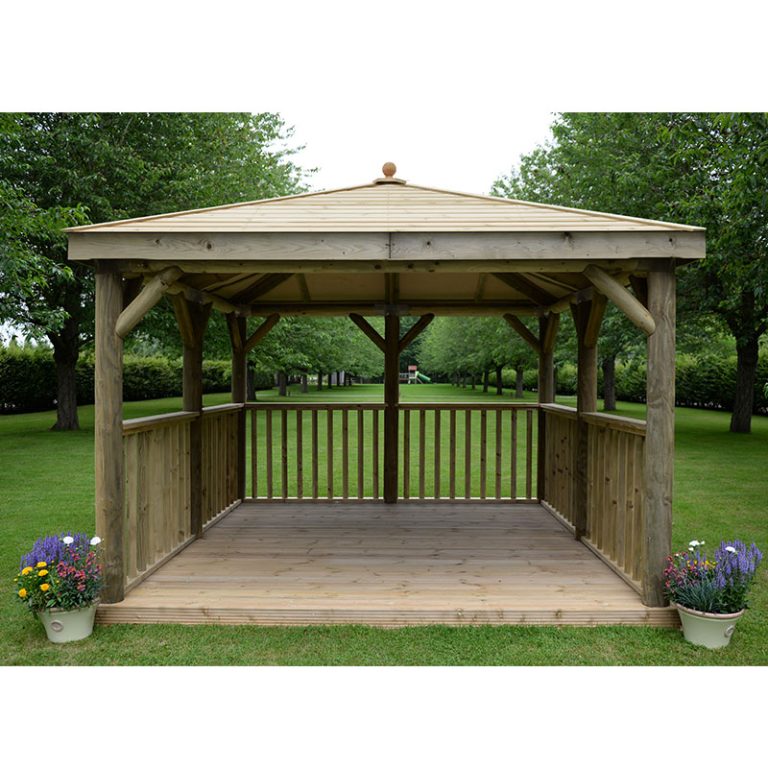 11'x11' (3.5x3.5m) Square Wooden Garden Gazebo with Traditional Timber Roof