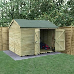 10' x 8' Forest Timberdale 25yr Guarantee Tongue & Groove Pressure Treated Windowless Double Door Reverse Apex Shed (3.06m x 2.52m)