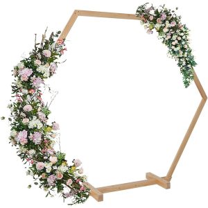 6FT Hexagon Wooden Wedding Arch - Natural / 185cm