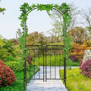 Outsunny Metal Decorative Backyard Arch with Gate - Matte Black